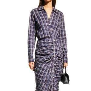 VERONICA BEARD Calvert Plaid Button-Front Ruched Shirtdress Wine Multi sz 10